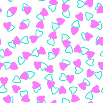 Simple heart seamless pattern,endless chaotic texture made of tiny heart silhouettes.Valentines,mothers day background.Lilac,azure,white.Great for Easter,wedding,scrapbook,gift wrapping paper,textiles
