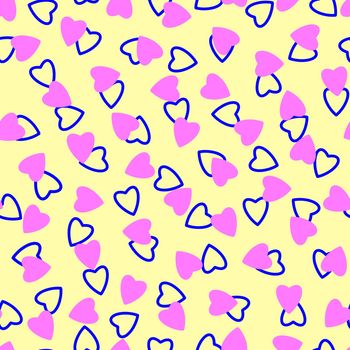 Simple hearts seamless pattern,endless chaotic texture made of tiny heart silhouettes.Valentines,mothers day background.Lilac,blue,ivory.Great for Easter,wedding,scrapbook,gift wrapping paper,textiles