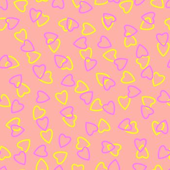 Simple hearts seamless pattern,endless chaotic texture made tiny heart silhouettes.Valentines,mothers day background.Great for Easter,wedding,scrapbook,gift wrapping paper,textiles.Lilac,yellow,peach.