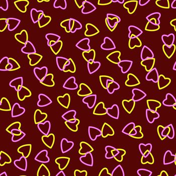 Simple heart seamless pattern,endless chaotic texture made tiny heart silhouettes.Valentines,mothers day background.Pink,yellow,burgundy.Great for Easter,wedding,scrapbook,gift wrapping paper,textiles