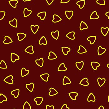 Simple hearts seamless pattern,endless chaotic texture made tiny heart silhouettes.Valentines,mothers day background.Great for Easter,wedding,scrapbook,gift wrapping paper,textiles.Yellow on burgundy.