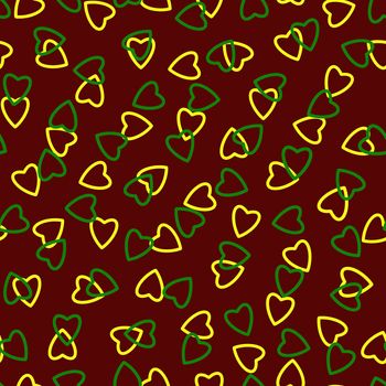 Simple hearts seamless pattern,endless chaotic texture made of tiny heart silhouettes.Valentines,mothers day background.Yellow,green,burgundy.Great for Easter,wedding,scrapbook,wrapping paper,textiles