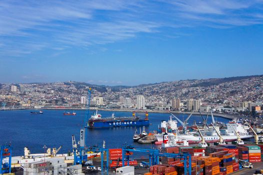 Valparaiso, Modern port panoramic view, Chile, South America