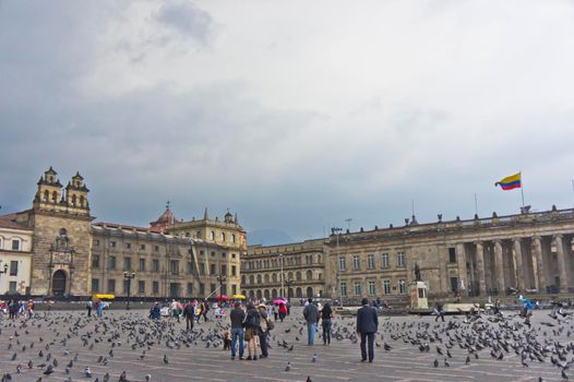 Bogota, Bolivar Square, Old city street view, Colombia, South America