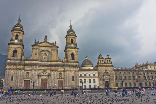 Bogota, Bolivar Square, Old city street view, Colombia, South America