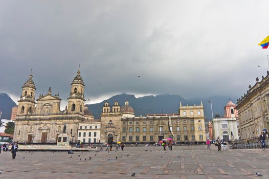 Bogota, Bolivar Square, Old city street view, Colombia, South America