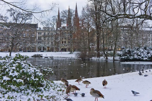 Wiesbaden, Snowy day city view, Germany, Europe