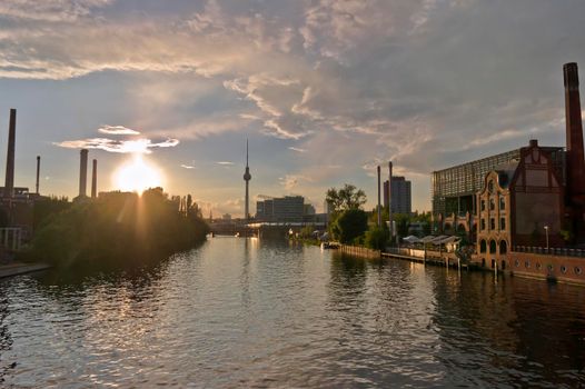 Berlin, Old city sunset view by the river Spree,  Germany, Europe