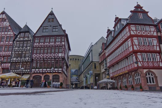 Frankfurt, Snowy day old city view, Germany, Europe