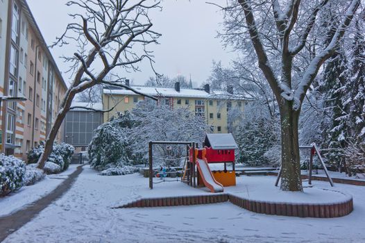 Frankfurt, Snowy day old city view, Germany, Europe