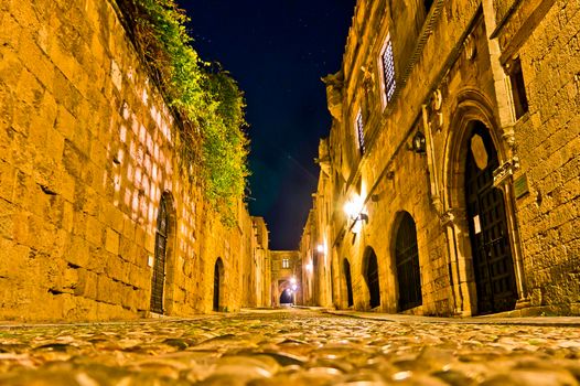 Rhodes Island, Old city, Street of the Knights view by night, Greece, Europe