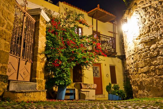 Rhodes Island, Old city street view by night, Greece, Europe