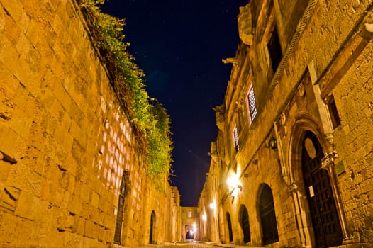 Rhodes Island, Old city, Street of the Knights view by night, Greece, Europe