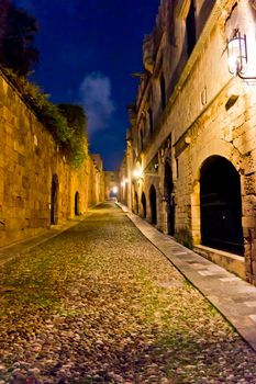 Rhodes Island, Old city, Street of the Knights view by night, Greece, Europe