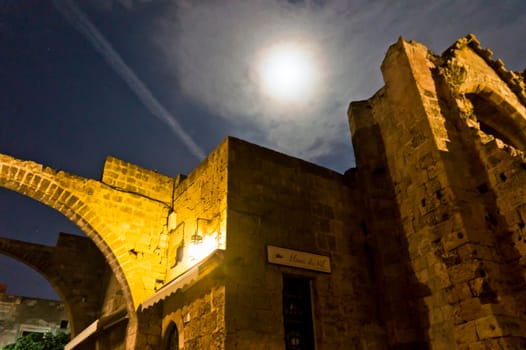 Rhodes Island, Old city street view by night, Greece, Europe