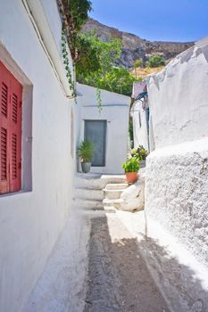 Athens Plaka Anafiotika, Old city street view with small traditional houses, Greece, Europe