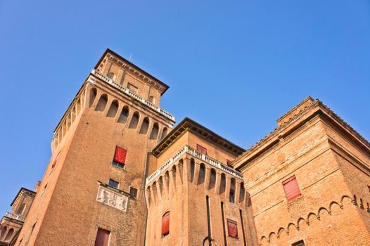 Estense medieval castle sunset view, Ferrara, Italy, Europe