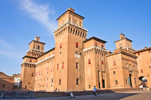 Estense medieval castle sunset view, Ferrara, Italy, Europe