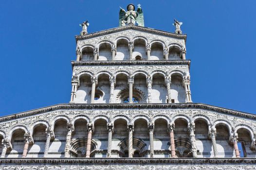 Lucca, Old city street view, Renaissance Style Church, Italy, Europe