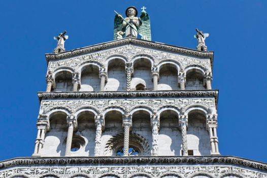 Lucca, Old city street view, Renaissance Style Church, Italy, Europe