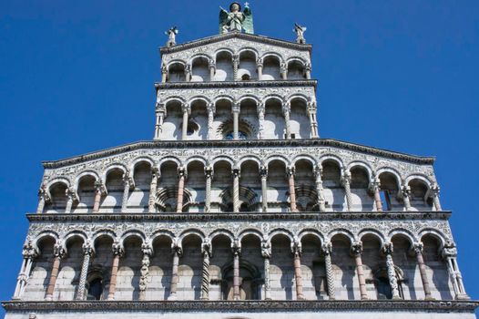 Lucca, Old city street view, Renaissance Style Church, Italy, Europe