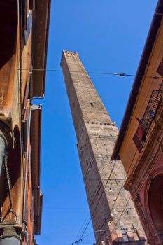 The Towers of Bologna, Old city street view, Italy, Europe