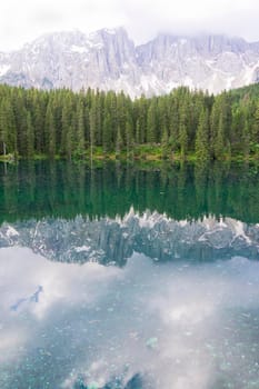 Lake Carezza, Natural landscape in Dolomites Alps, Italy, Europe