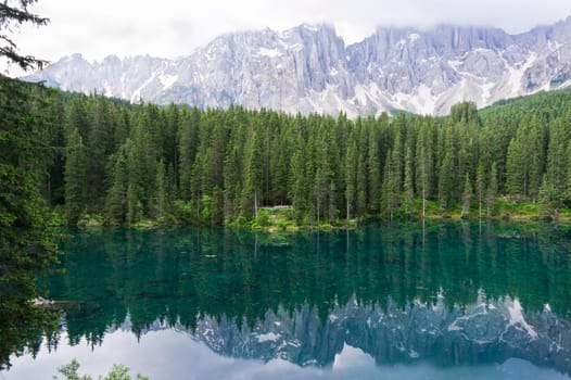 Lake Carezza, Natural landscape in Dolomites Alps, Italy, Europe