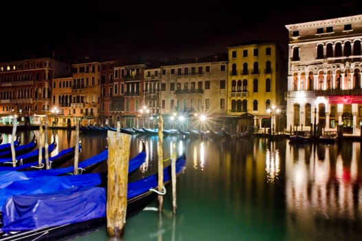 Venice, Old city Grand Canal view by night, Italy, Europe