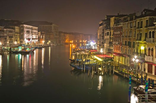 Venice, Old city Grand Canal view by night, Italy, Europe