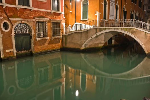 Venice, Old city canal view by night, Italy, Europe