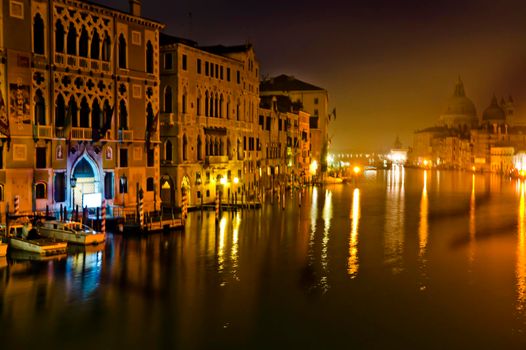 Venice, Old city Grand Canal view by night, Italy, Europe