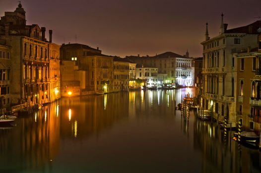 Venice, Old city Grand Canal view by night, Italy, Europe