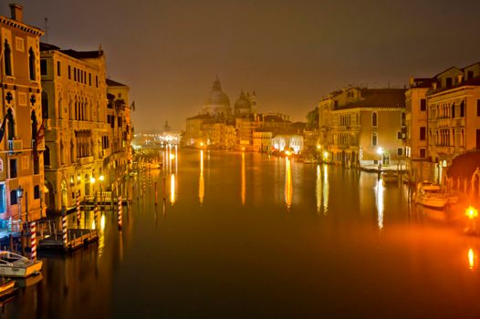 Venice, Old city Grand Canal view by night, Italy, Europe