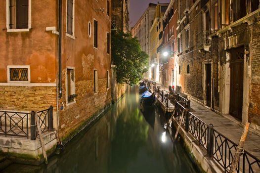 Venice, Old city canal view by night, Italy, Europe