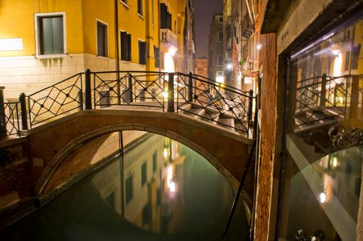 Venice, Old city canal view by night, Italy, Europe