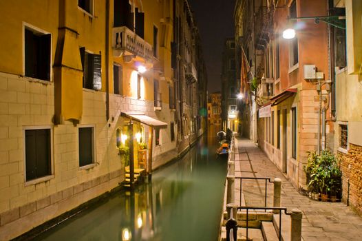 Venice, Old city canal view by night, Italy, Europe