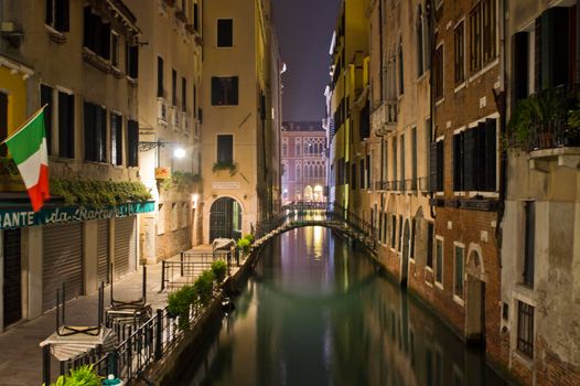 Venice, Old city canal view by night, Italy, Europe