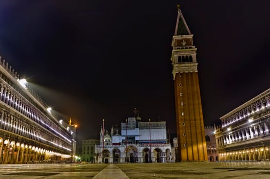 Venice, San Marco Square, Old city view by night, Italy, Europe