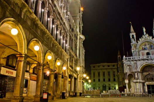 Venice, San Marco Square, Old city view by night, Italy, Europe