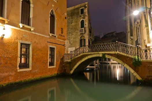 Venice, Old city canal view by night, Italy, Europe