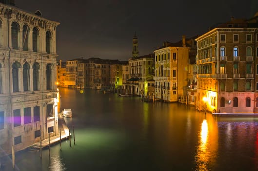 Venice, Old city Grand Canal view by night, Italy, Europe