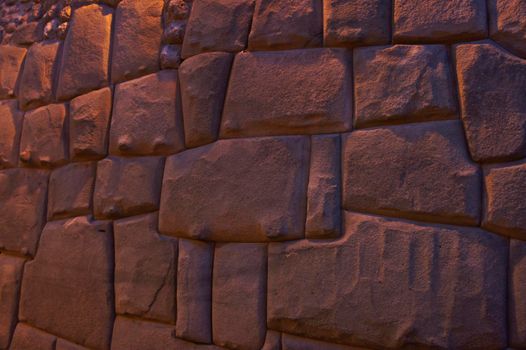 Cuzco, Old city street night view, Walking beside an Inca wall, Peru, South America