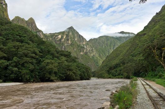 Aguas Calientes, Railway by the Urubamba River, Machu Picchu, Peru, South America