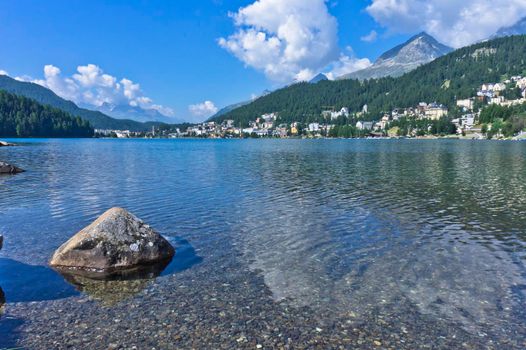 Saint Moritz in Alps, City view from the lake, Switzerland, Europe