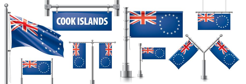 Vector set of the national flag of Cook Islands in various creative designs.