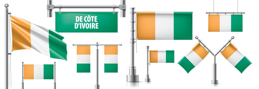 Vector set of the national flag of Cote dIvoire in various creative designs.