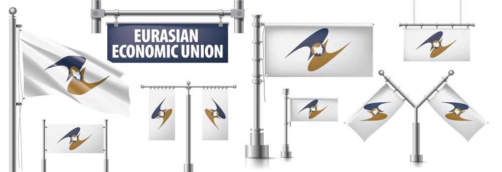 Vector set of the national flag of Eurasian Economic Union in various creative designs.