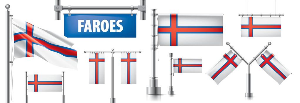 Vector set of the national flag of Faroe Islands in various creative designs.