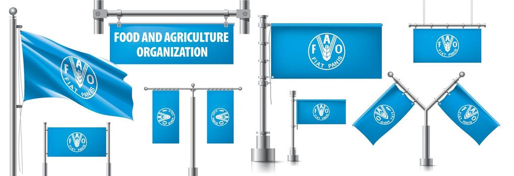 Vector set of the national flag of Food and agriculture organization in various creative designs.